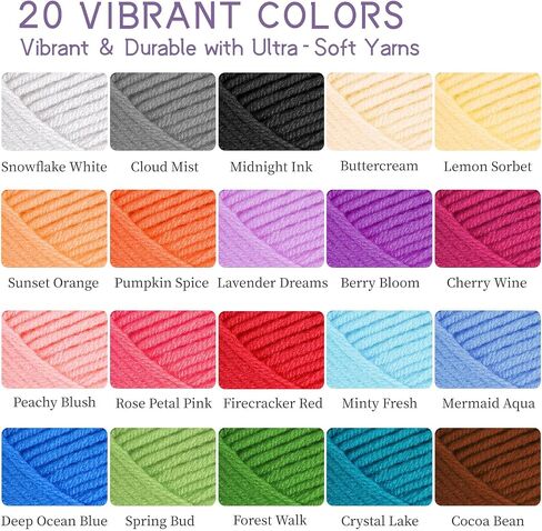 JC CRAFT 137-Piece Crochet Kit for Beginners Adults & Kids: 20 Vibrant Yarns, Ergonomic Hooks, Complete Supplies, Stylish Bag – Perfect Crochet Starter Kit, 1970 Yards of Yarn, Purple in Saudi Arabia