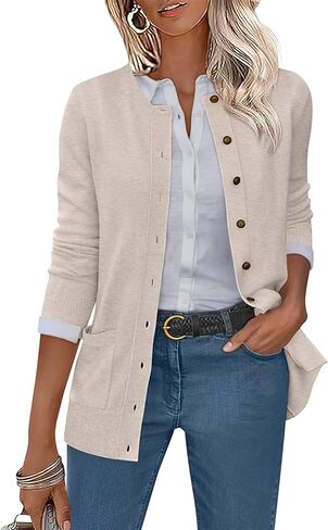 ANRABESS Women's Cardigans 2025 Fall Dressy Casual Long Sleeve Crewneck Button Down Open Front Soft Knit Cardigan Sweaters in Saudi Arabia