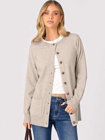 ANRABESS Women's Cardigans 2025 Fall Dressy Casual Long Sleeve Crewneck Button Down Open Front Soft Knit Cardigan Sweaters in Saudi Arabia
