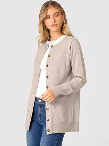 ANRABESS Women's Cardigans 2025 Fall Dressy Casual Long Sleeve Crewneck Button Down Open Front Soft Knit Cardigan Sweaters in Saudi Arabia