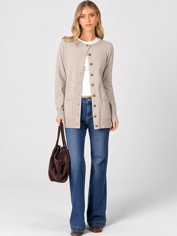 ANRABESS Women's Cardigans 2025 Fall Dressy Casual Long Sleeve Crewneck Button Down Open Front Soft Knit Cardigan Sweaters in Saudi Arabia