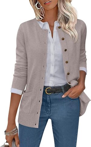 ANRABESS Women's Cardigans 2025 Fall Dressy Casual Long Sleeve Crewneck Button Down Open Front Soft Knit Cardigan Sweaters in Saudi Arabia