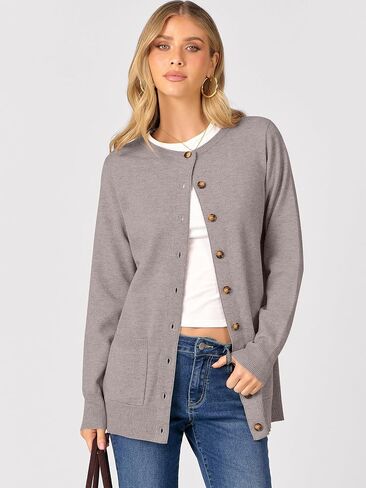 ANRABESS Women's Cardigans 2025 Fall Dressy Casual Long Sleeve Crewneck Button Down Open Front Soft Knit Cardigan Sweaters in Saudi Arabia