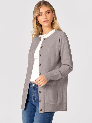 ANRABESS Women's Cardigans 2025 Fall Dressy Casual Long Sleeve Crewneck Button Down Open Front Soft Knit Cardigan Sweaters in Saudi Arabia