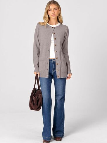 ANRABESS Women's Cardigans 2025 Fall Dressy Casual Long Sleeve Crewneck Button Down Open Front Soft Knit Cardigan Sweaters in Saudi Arabia