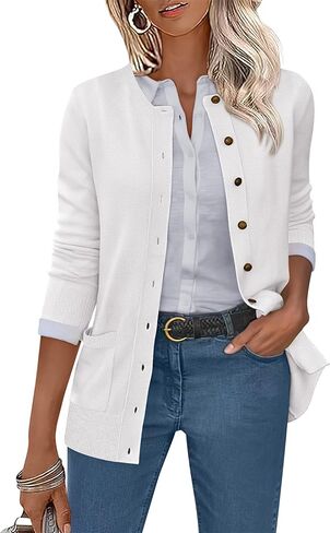 ANRABESS Women's Cardigans 2025 Fall Dressy Casual Long Sleeve Crewneck Button Down Open Front Soft Knit Cardigan Sweaters in Saudi Arabia