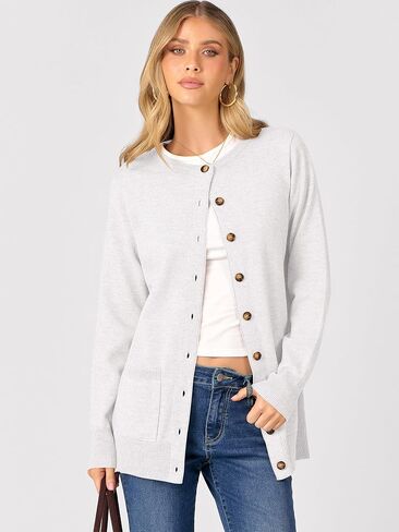ANRABESS Women's Cardigans 2025 Fall Dressy Casual Long Sleeve Crewneck Button Down Open Front Soft Knit Cardigan Sweaters in Saudi Arabia