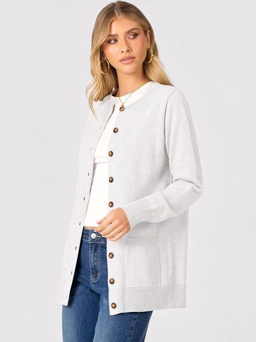ANRABESS Women's Cardigans 2025 Fall Dressy Casual Long Sleeve Crewneck Button Down Open Front Soft Knit Cardigan Sweaters in Saudi Arabia