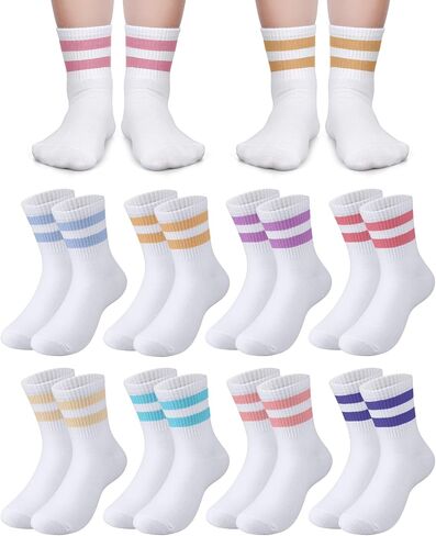 8 Pairs Kids Stripe Socks Cotton Crew Socks Colorful Retro Stripe Athletic Hosiery for School Kids in Kuwait