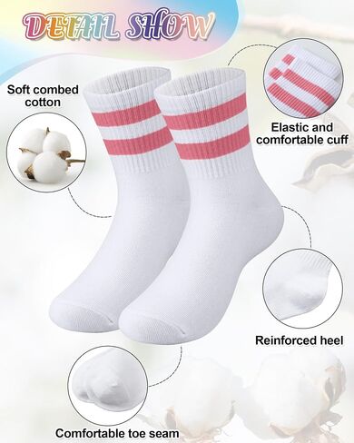 8 Pairs Kids Stripe Socks Cotton Crew Socks Colorful Retro Stripe Athletic Hosiery for School Kids in Kuwait