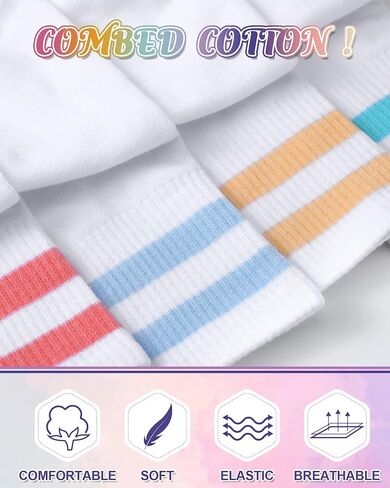 8 Pairs Kids Stripe Socks Cotton Crew Socks Colorful Retro Stripe Athletic Hosiery for School Kids in Kuwait