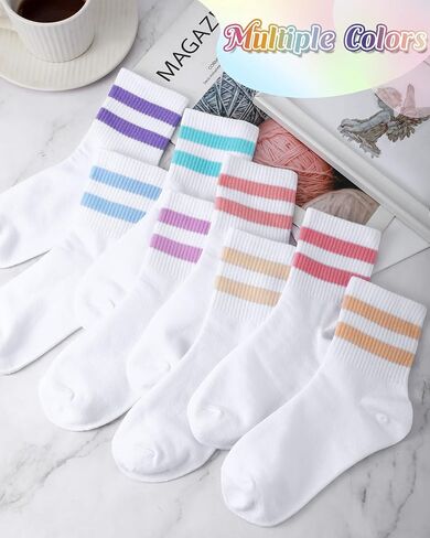 8 Pairs Kids Stripe Socks Cotton Crew Socks Colorful Retro Stripe Athletic Hosiery for School Kids in Kuwait