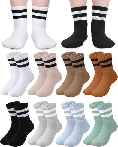8 Pairs Kids Stripe Socks Cotton Crew Socks Colorful Retro Stripe Athletic Hosiery for School Kids in Kuwait