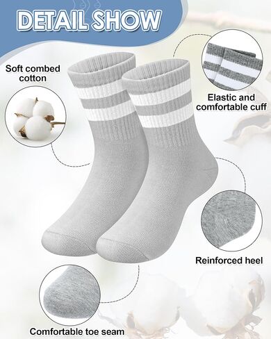 8 Pairs Kids Stripe Socks Cotton Crew Socks Colorful Retro Stripe Athletic Hosiery for School Kids in Kuwait