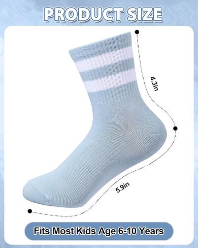 8 Pairs Kids Stripe Socks Cotton Crew Socks Colorful Retro Stripe Athletic Hosiery for School Kids in Kuwait