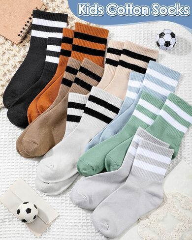 8 Pairs Kids Stripe Socks Cotton Crew Socks Colorful Retro Stripe Athletic Hosiery for School Kids in Kuwait