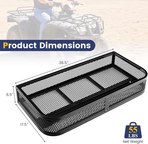 IRONMAX ATV Front Cargo Basket, Heavy Duty Steel Luggage Storage Carrier Box w/ 6.5’’ Protective Rail, Easy to Install, ATV/UTV Cargo Rack Accessories, 36.5’’L x 17.5’’W x 6.5’’H in Saudi Arabia