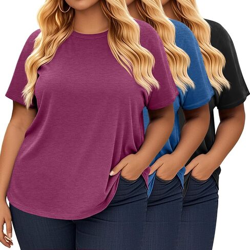 3 حزمة Pack Women's Plus Size Short Sleeve T-Shirt Crew Neck Vore in Saudi Arabia
