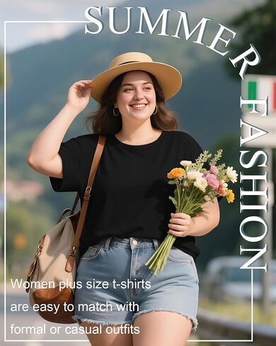 3 Pack Plus Size Women's T-Shirts Crew Neck Short Sleeve Tops Loose Fit Casual Summer Basic Plain Tees in Saudi Arabia
