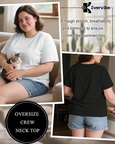 3 Pack Plus Size Women's T-Shirts Crew Neck Short Sleeve Tops Loose Fit Casual Summer Basic Plain Tees in Saudi Arabia