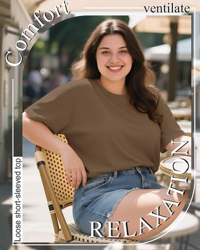 3 Pack Plus Size Women's T-Shirts Crew Neck Short Sleeve Tops Loose Fit Casual Summer Basic Plain Tees in Saudi Arabia