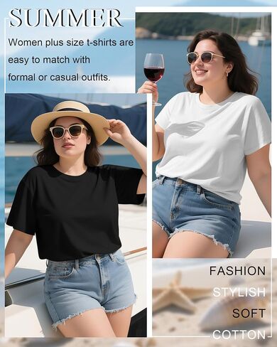 3 Pack Plus Size Women's T-Shirts Crew Neck Short Sleeve Tops Loose Fit Casual Summer Basic Plain Tees in Saudi Arabia