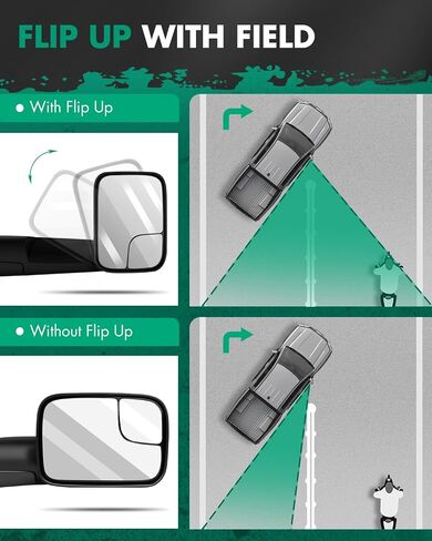 SCITOO Towing Mirrors Compatible With 1994-2001 For Dodge For Ram 1500 2002 For Dodge For Ram 2500 For Dodge For Ram 3500 A Pair With Manual Adjusted No Heated No Turn Signal Light Black Housing in Saudi Arabia