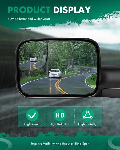 SCITOO Towing Mirrors Compatible With 1994-2001 For Dodge For Ram 1500 2002 For Dodge For Ram 2500 For Dodge For Ram 3500 A Pair With Manual Adjusted No Heated No Turn Signal Light Black Housing in Saudi Arabia