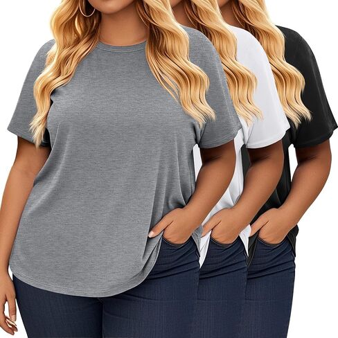 3 حزمة Pack Women's Plus Size Short Sleeve T-Shirt Crew Neck Vore in Saudi Arabia