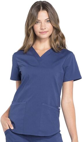 Women Scrubs Set Workwear Professionals WW665 V-Neck Top & WW170P Mid Rise Straight Leg Pull-on Cargo Pant, Navy- S Top/M Petite Pant in Saudi Arabia