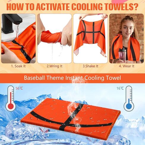 Peryiter 12 Pcs Mini Cooling Towel, 30" x 9" Baseball Softball Soccer Golf Sweat Towel, Breathable Chilly Towel, Microfiber Sport Towels for Team Gym Running Play Coach Gift(Softball,Yellow and Red) in Kuwait