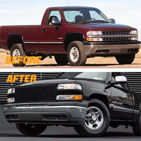 Chrome Vertical Front Grille Compatible For 1999-2002 Silverado 1500, ABS Plastic Luxury Sport Vertical Style Front Hood Grills Trim Insert Replacement GM1200490 19131244 in Saudi Arabia