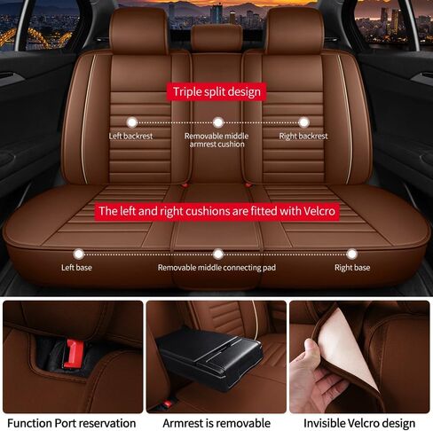 Leather Car Seat Covers for Volkswagen Atlas 2018-2024,Car Seat Covers Full Set,Seat Covers with Safety,Waterproof Seat Cover Compatible Airbag(5pcs Coffee Luxury) in Kuwait