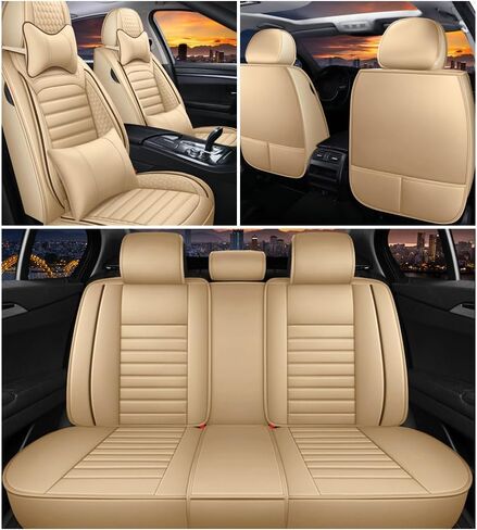 Leather Car Seat Covers for Volkswagen Atlas 2018-2024,Car Seat Covers Full Set,Seat Covers with Safety,Waterproof Seat Cover Compatible Airbag(5pcs Coffee Luxury) in Kuwait