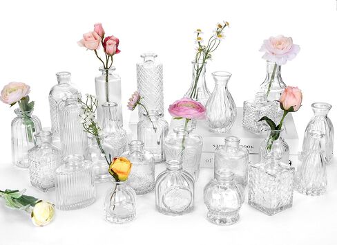 CUCUMl 24 Pack Glass Bud Vases in Bulk for Centerpieces, Clear Vintage Decorative Small Vases for Flowers, Wedding Rustic Home Table Decor in Saudi Arabia