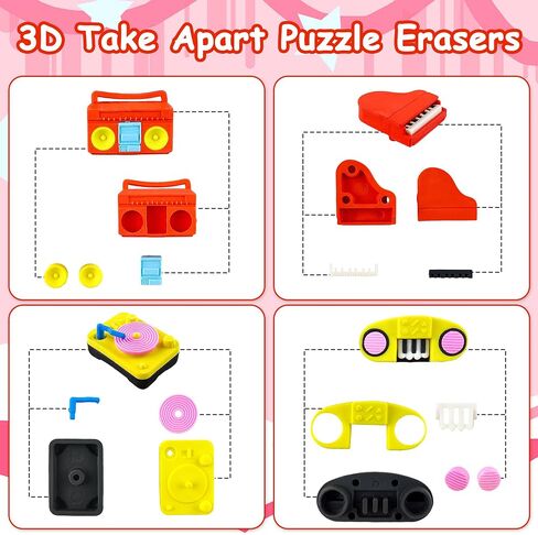 30 pcs Musical Erasers for Kids Classroom Prizes，Puzzle Eraser 3D Take Apart Musical Instrument Pencil Erasers for Kids Classroom Prizes, Class Treasure Box,Game Rewards,Party Favors in Saudi Arabia