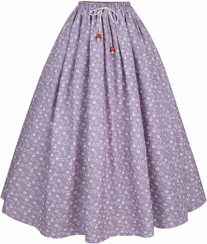 NSPSTT Women Pioneer Colonial Skirt Girls Peasant Prairie Skirt Civil War Trek Floral Costume in Kuwait