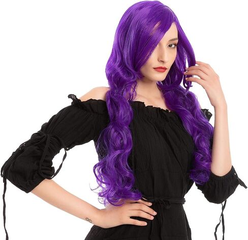 Long Curly Wavy White Wig for Women Girls Halloween Costume,Natural Synthetic Hair Replacement Wig for Movie Anime Character Cosplay Costume | Compatible with Elf Fairy Wig or Men Witch Wig in Saudi Arabia