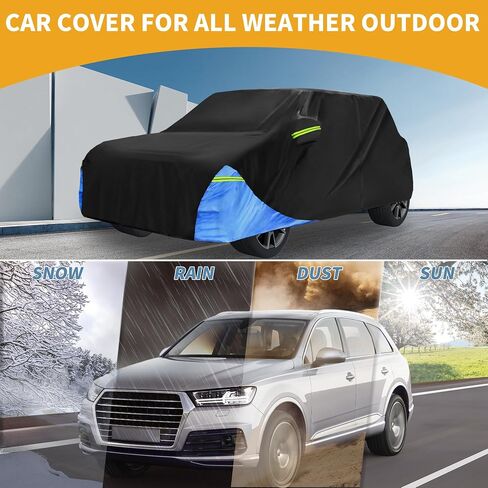 Car Cover Waterproof All Weather 210D, UV Sun Rain Protection, for Mini Cooper 2DR with Left Side Zipper, Black & Blue in Saudi Arabia