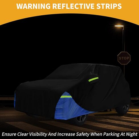 Car Cover Waterproof All Weather 210D, UV Sun Rain Protection, for Mini Cooper 2DR with Left Side Zipper, Black & Blue in Saudi Arabia