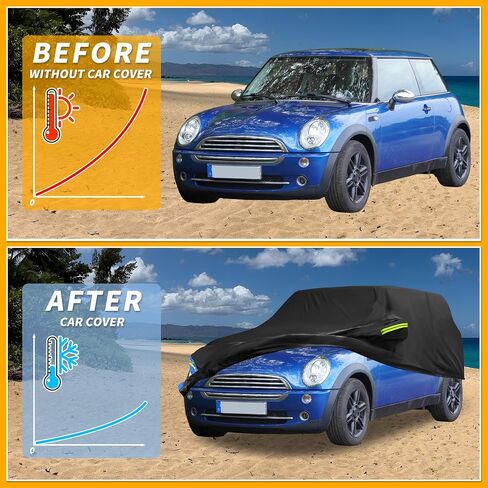 Car Cover Waterproof All Weather 210D, UV Sun Rain Protection, for Mini Cooper 2DR with Left Side Zipper, Black & Blue in Saudi Arabia