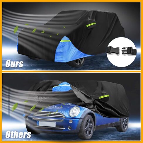 Car Cover Waterproof All Weather 210D, UV Sun Rain Protection, for Mini Cooper 2DR with Left Side Zipper, Black & Blue in Saudi Arabia