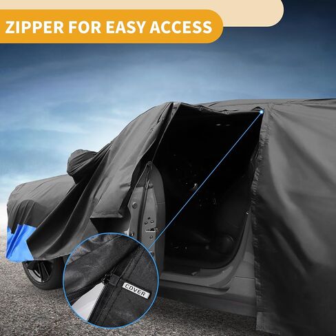 Car Cover Waterproof All Weather 210D, UV Sun Rain Protection, for Mini Cooper 2DR with Left Side Zipper, Black & Blue in Saudi Arabia