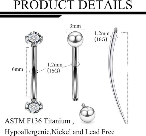 Ruifan 16g Rook Piercing Jewelry Titanium Internally Threaded Butterfly Dragonfly CZ Ball Curved Barbell Eyebrow Tragus Helix Conch Lobe Labret Earrings Lip Rings Body Piercing Jewelry For Women Men in Saudi Arabia