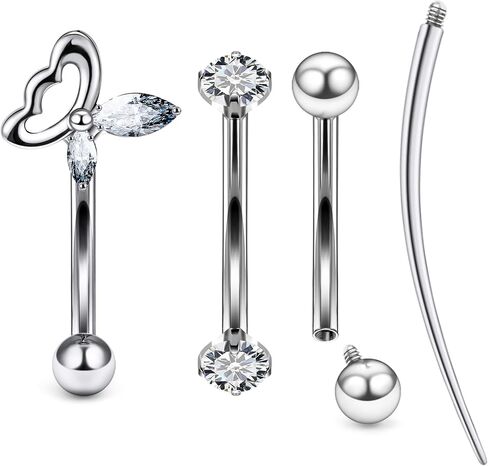 Ruifan 16g Rook Piercing Jewelry Titanium Internally Threaded Butterfly Dragonfly CZ Ball Curved Barbell Eyebrow Tragus Helix Conch Lobe Labret Earrings Lip Rings Body Piercing Jewelry For Women Men in Saudi Arabia