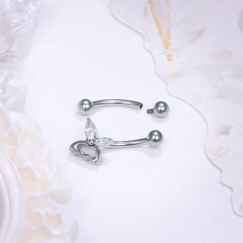 Ruifan 16g Rook Piercing Jewelry Titanium Internally Threaded Butterfly Dragonfly CZ Ball Curved Barbell Eyebrow Tragus Helix Conch Lobe Labret Earrings Lip Rings Body Piercing Jewelry For Women Men in Saudi Arabia