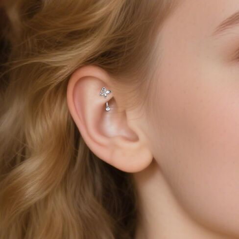 Ruifan 16g Rook Piercing Jewelry Titanium Internally Threaded Butterfly Dragonfly CZ Ball Curved Barbell Eyebrow Tragus Helix Conch Lobe Labret Earrings Lip Rings Body Piercing Jewelry For Women Men in Saudi Arabia