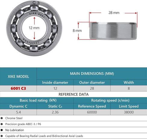Xike 6000-C3 Deep Groove Ball تحمل 10 × 26 × 8 مم ، فتحة محاملة للكرة من 2pcs in Kuwait