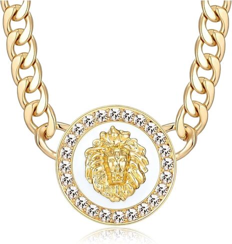Women's Hip Hop Basketball Wives Lion Head Chunky Chain Choker Necklace Crystal Statement Linked Necklace Party Costume Outfit Cocktail Animal Jewelry in Saudi Arabia