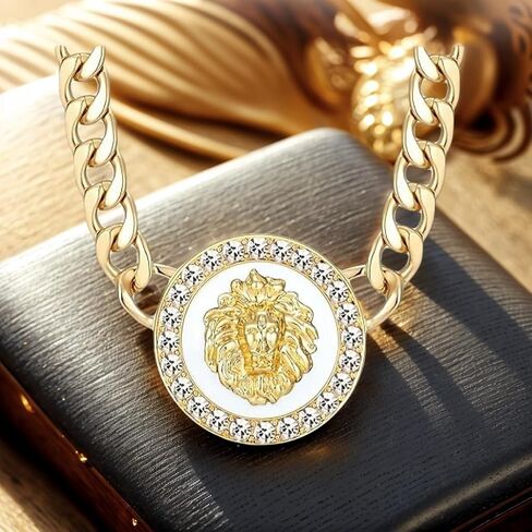 Women's Hip Hop Basketball Wives Lion Head Chunky Chain Choker Necklace Crystal Statement Linked Necklace Party Costume Outfit Cocktail Animal Jewelry in Saudi Arabia